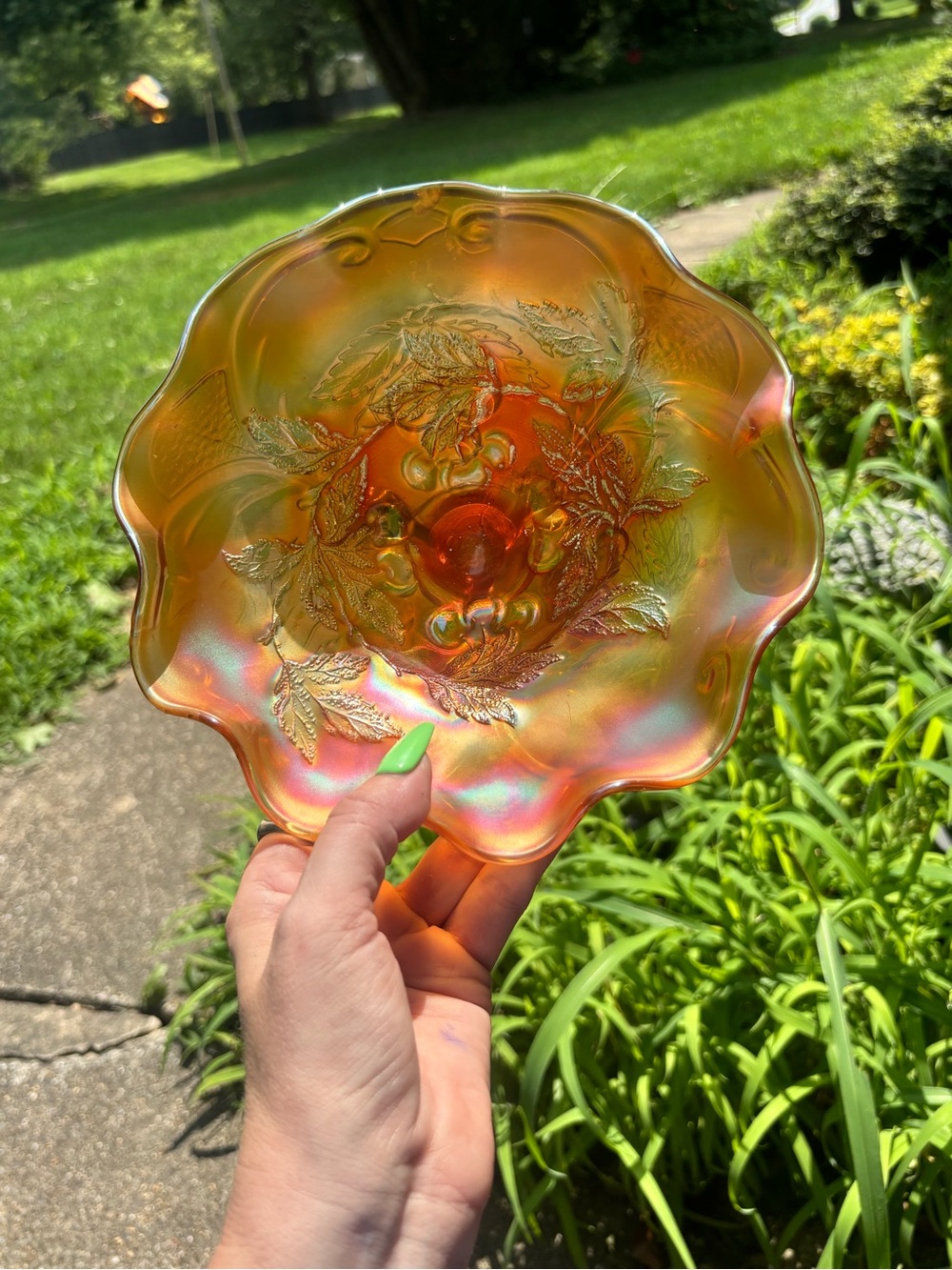 ANTIQUE MARIGOLD CARNIVAL GLASS BOWLS. CHERRY PATTERN. - Picture 14 of 14